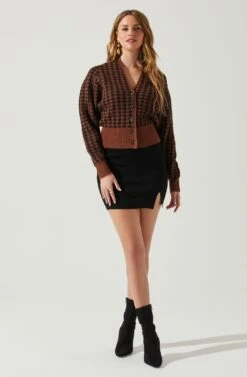 Ruby Houndstooth Cardigan -Sun Gaia Dresses Shop ACT17863 DARKBROWNBLACK 1