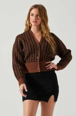Ruby Houndstooth Cardigan -Sun Gaia Dresses Shop ACT17863 DARKBROWNBLACK 4