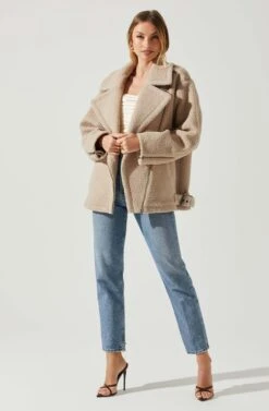 Layne Oversized Moto Jacket 11 Layne Oversized Moto Jacket -Sun Gaia Dresses Shop ACT17865 TAUPE 1