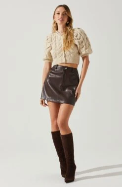 Aitana Pearl Embellished Cable Knit Short Sleeve Sweater -Sun Gaia Dresses Shop ACT17877 CREAM 1