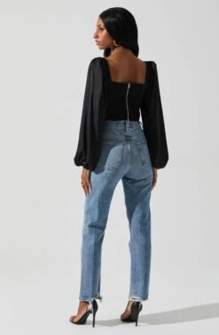 Penny Ruched Bust Long Sleeve Top -Sun Gaia Dresses Shop ACT17882S BLACK 5