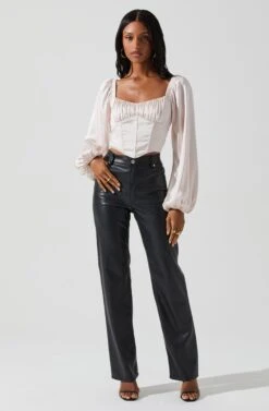 Penny Ruched Bust Long Sleeve Top -Sun Gaia Dresses Shop ACT17882S BLUSH 2