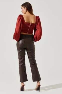 Penny Ruched Bust Long Sleeve Top -Sun Gaia Dresses Shop ACT17882S RUST 5