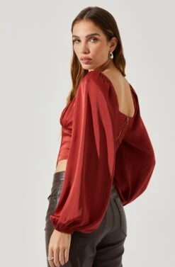 Penny Ruched Bust Long Sleeve Top -Sun Gaia Dresses Shop ACT17882S RUST 6