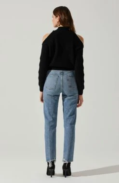 Tori Pearl Embellished Cold Shoulder Sweater -Sun Gaia Dresses Shop ACT17885 BLACK 6