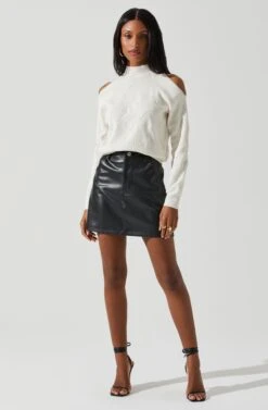 Tori Pearl Embellished Cold Shoulder Sweater -Sun Gaia Dresses Shop ACT17885 CREAM 1