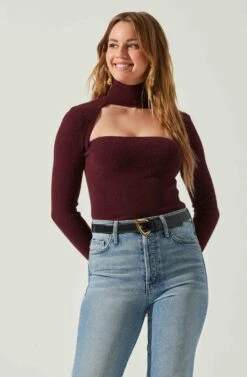 Izabella Turtleneck Cutout Sweater 22 Izabella Turtleneck Cutout Sweater -Sun Gaia Dresses Shop ACT17888 WINE 4