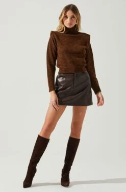 Daleyza Padded Shoulder Turtleneck Sweater 21 Daleyza Padded Shoulder Turtleneck Sweater -Sun Gaia Dresses Shop ACT17899 BROWN 2
