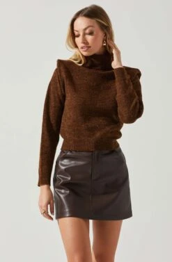 Daleyza Padded Shoulder Turtleneck Sweater 22 Daleyza Padded Shoulder Turtleneck Sweater -Sun Gaia Dresses Shop ACT17899 BROWN 3