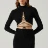 Raven Mock Neck Tie Waist Sweater -Sun Gaia Dresses Shop ACT17903 BLACK 2