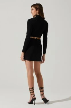 Raven Mock Neck Tie Waist Sweater -Sun Gaia Dresses Shop ACT17903 BLACK 6