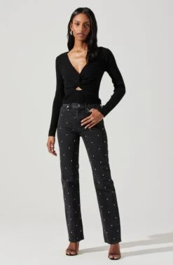 Rylee Twist Front Cutout Sweater -Sun Gaia Dresses Shop ACT17919 BLACK 1