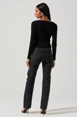 Rylee Twist Front Cutout Sweater -Sun Gaia Dresses Shop ACT17919 BLACK 5