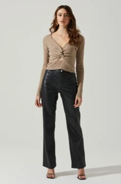 Rylee Twist Front Cutout Sweater -Sun Gaia Dresses Shop ACT17919 TAUPE 1