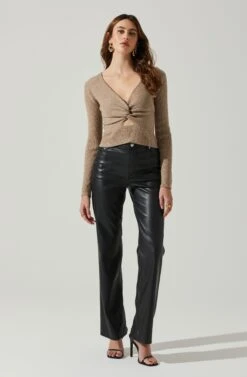 Rylee Twist Front Cutout Sweater -Sun Gaia Dresses Shop ACT17919 TAUPE 2