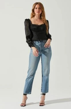 Junie Ruffle Square Neck Long Sleeve Top -Sun Gaia Dresses Shop ACT17928 BLACK 1