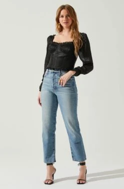 Junie Ruffle Square Neck Long Sleeve Top -Sun Gaia Dresses Shop ACT17928 BLACK 2