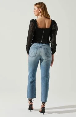 Junie Ruffle Square Neck Long Sleeve Top -Sun Gaia Dresses Shop ACT17928 BLACK 5