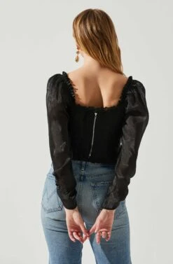 Junie Ruffle Square Neck Long Sleeve Top -Sun Gaia Dresses Shop ACT17928 BLACK 6