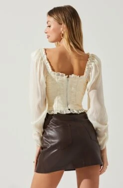 Junie Ruffle Square Neck Long Sleeve Top -Sun Gaia Dresses Shop ACT17928 CHAMPAGNE 5