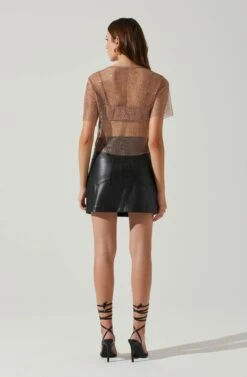 Mckay Rhinestone Mesh Short Sleeve Top 24 Mckay Rhinestone Mesh Short Sleeve Top -Sun Gaia Dresses Shop ACT18042 TAUPE 6