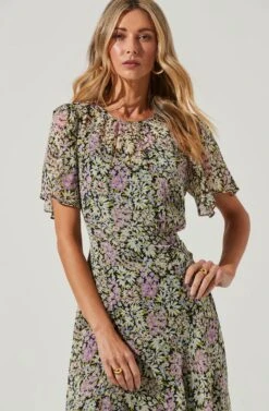 Flutter Sleeve Asymmetrical Floral Maxi Dress -Sun Gaia Dresses Shop ADR100436 BLACKDAISYFLORAL 3