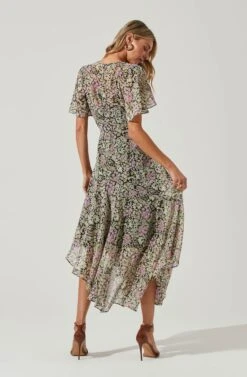 Flutter Sleeve Asymmetrical Floral Maxi Dress -Sun Gaia Dresses Shop ADR100436 BLACKDAISYFLORAL 4
