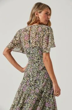 Flutter Sleeve Asymmetrical Floral Maxi Dress -Sun Gaia Dresses Shop ADR100436 BLACKDAISYFLORAL 6