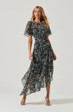 Flutter Sleeve Asymmetrical Floral Maxi Dress -Sun Gaia Dresses Shop ADR100436 BLUEGREENFLORAL 2 297063db d831 4726 9eec 6a7ca9e50260