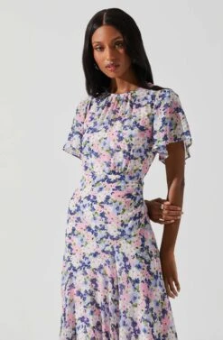 Flutter Sleeve Asymmetrical Floral Maxi Dress -Sun Gaia Dresses Shop ADR100436 PINKBLUEFLORAL 4