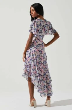 Flutter Sleeve Asymmetrical Floral Maxi Dress -Sun Gaia Dresses Shop ADR100436 PINKBLUEFLORAL 5