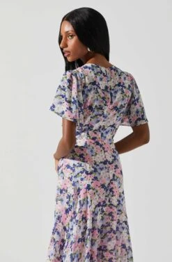 Flutter Sleeve Asymmetrical Floral Maxi Dress -Sun Gaia Dresses Shop ADR100436 PINKBLUEFLORAL 6