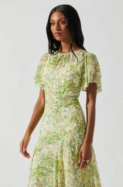 Flutter Sleeve Asymmetrical Floral Maxi Dress -Sun Gaia Dresses Shop ADR100436 YELLOWGREENFLORAL 3