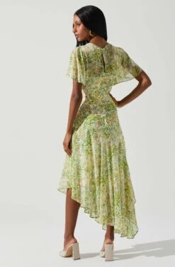 Flutter Sleeve Asymmetrical Floral Maxi Dress -Sun Gaia Dresses Shop ADR100436 YELLOWGREENFLORAL 5