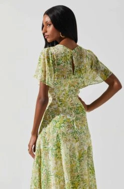 Flutter Sleeve Asymmetrical Floral Maxi Dress -Sun Gaia Dresses Shop ADR100436 YELLOWGREENFLORAL 6