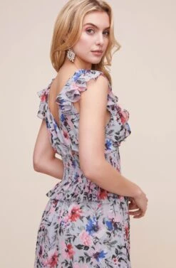 Double V Flutter Floral Midi Dress 15 Double V Flutter Floral Midi Dress -Sun Gaia Dresses Shop ADR100606 BLUE GREEN MULTI FLORAL 8