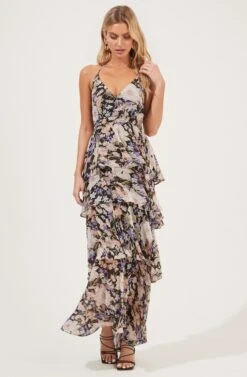 Rosana Floral Tiered Ruffle Maxi Dress -Sun Gaia Dresses Shop ADR100691 BLACKMULTIFLORAL 1