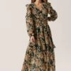 Long Sleeve Ruffle Floral Maxi Dress 1 Long Sleeve Ruffle Floral Maxi Dress -Sun Gaia Dresses Shop ADR100757 003 BLACK RUSTFLORAL 1