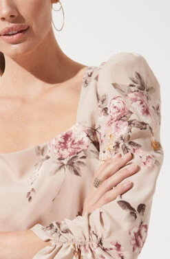 Long Sleeve Ruched Floral Midi -Sun Gaia Dresses Shop ADR100819 BLUSH FLORAL 778