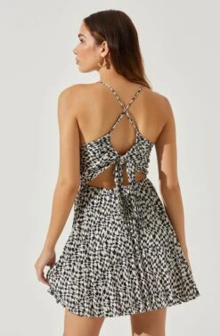 Plisse Tie Back Mini Dress -Sun Gaia Dresses Shop ADR100873S BLACKWHITEABSTRACT 6