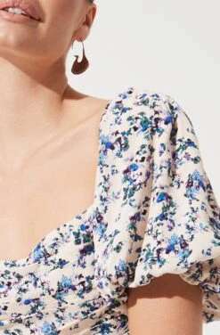 Square Neck Bubble Sleeve Dress -Sun Gaia Dresses Shop ADR100879 CREAM MULTI DITSY 846