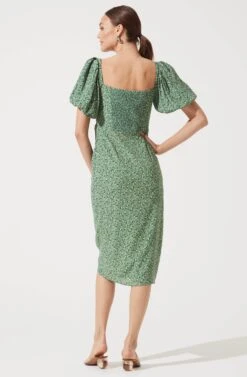 Square Neck Bubble Sleeve Dress -Sun Gaia Dresses Shop ADR100879 GREEN MULTI FLORAL 849