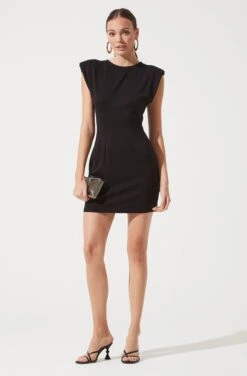 Volume Shoulder T-Shirt Dress -Sun Gaia Dresses Shop ADR100898 BLACK 891