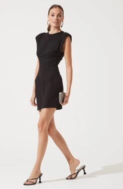 Volume Shoulder T-Shirt Dress -Sun Gaia Dresses Shop ADR100898 BLACK 892