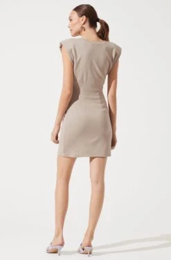 Volume Shoulder T-Shirt Dress -Sun Gaia Dresses Shop ADR100898 TAUPE 897