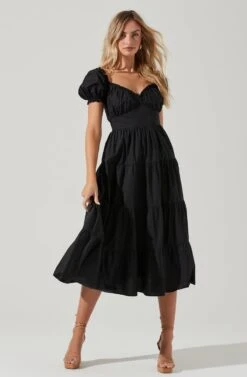Short Sleeve Cinched Bust Midi Dress -Sun Gaia Dresses Shop ADR100939 BLACK 0293 0e78ffcc 0656 4f73 b215 ddb5015e8107