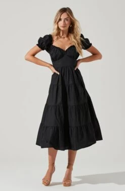 Short Sleeve Cinched Bust Midi Dress -Sun Gaia Dresses Shop ADR100939 BLACK 0296 64070db4 1950 435f 9e7e 46f8f3edb900