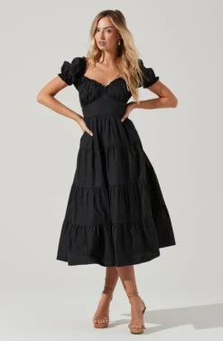 Short Sleeve Cinched Bust Midi Dress -Sun Gaia Dresses Shop ADR100939 BLACK 0297 a4e3ff0c 7011 452a 812a fafa24dacd55