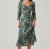 Floral Long Sleeve Twist Keyhole Front Midi Dress 2 Floral Long Sleeve Twist Keyhole Front Midi Dress -Sun Gaia Dresses Shop ADR100972 GREENPURPLEFLORAL 3
