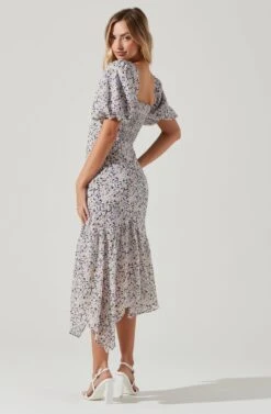 Micaela Floral Puff Sleeve Midi Dress -Sun Gaia Dresses Shop ADR101039B BLACKYELLOWMULTIFLORAL 0612